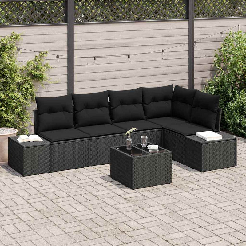Set de canapele pentru grădină 6 buc. Negru poliratan