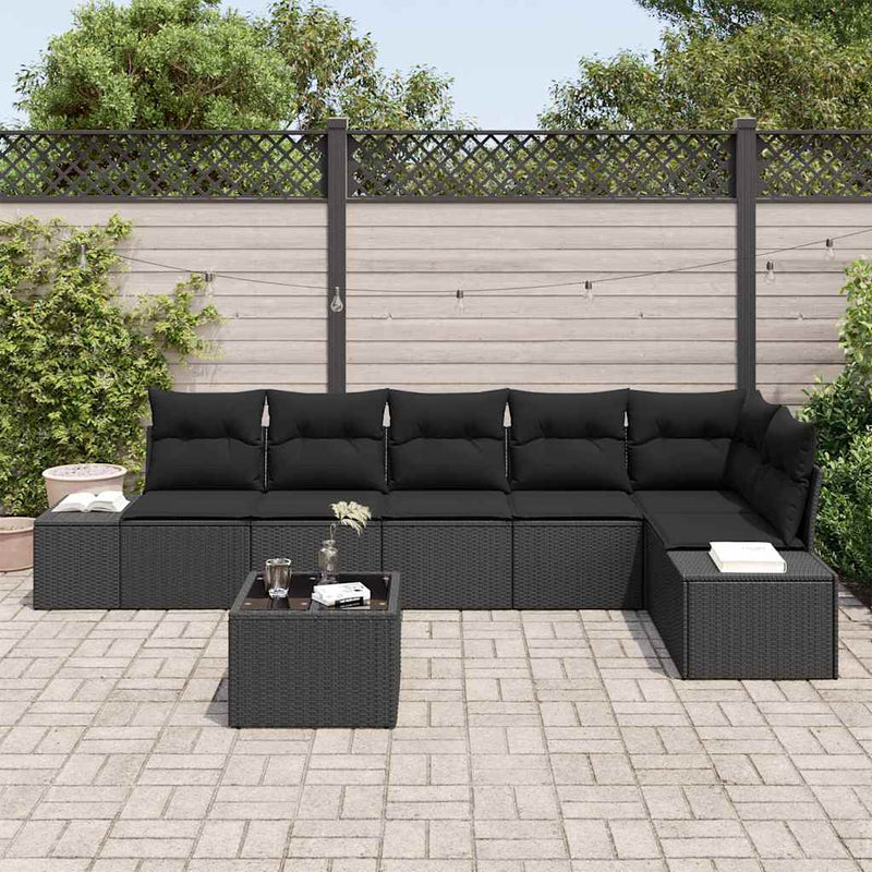 Set de canapele pentru grădină 7 buc. Negru poliratan