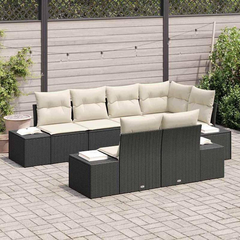 Set de canapele pentru grădină 7 buc. Negru și Crem poliratan