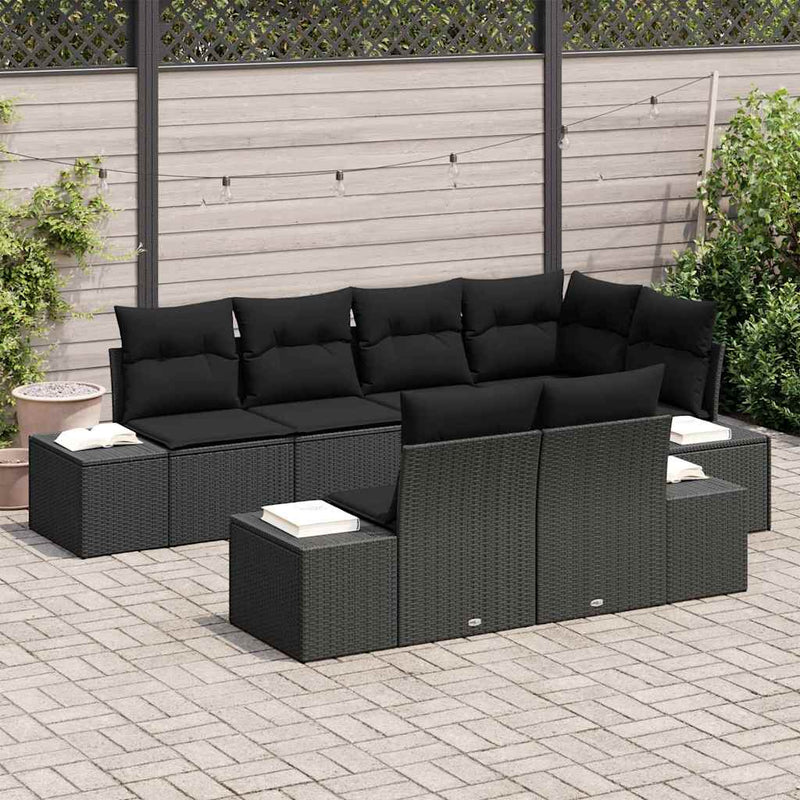 Set de canapele pentru grădină 7 buc. Negru poliratan