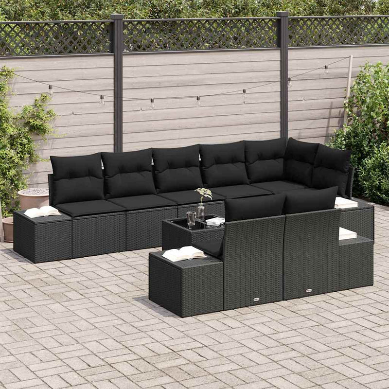 Set de canapele pentru grădină 9 buc. Negru poliratan