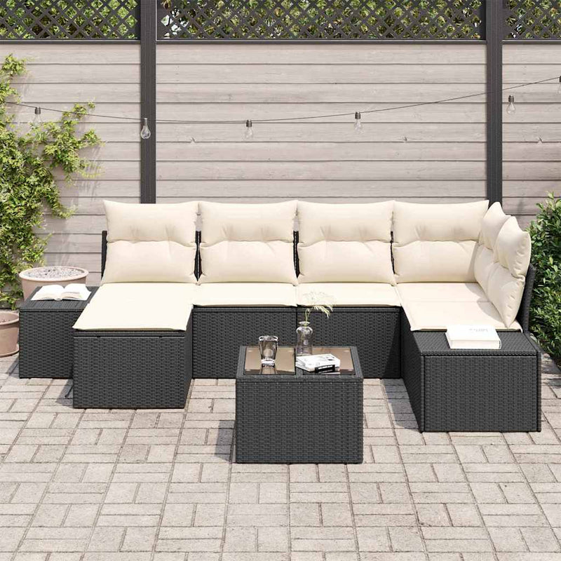 Set de canapele pentru grădină 7 buc. Negru și Crem poliratan