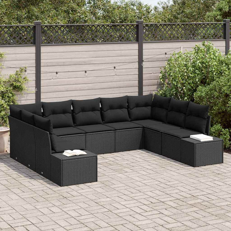 Set de canapele pentru grădină 9 buc. Negru poliratan