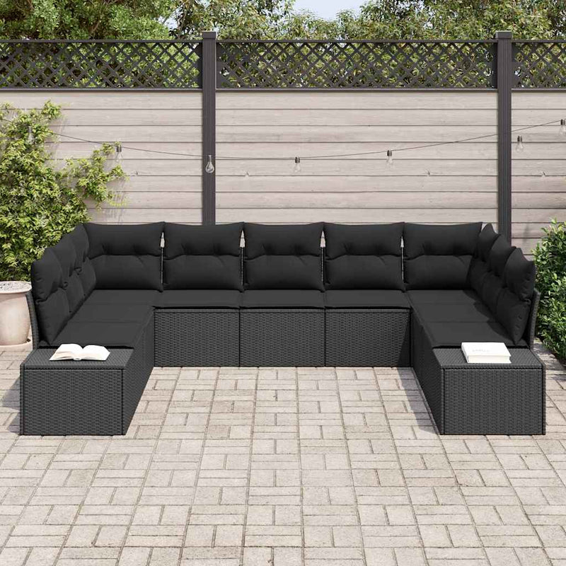 Set de canapele pentru grădină 9 buc. Negru poliratan