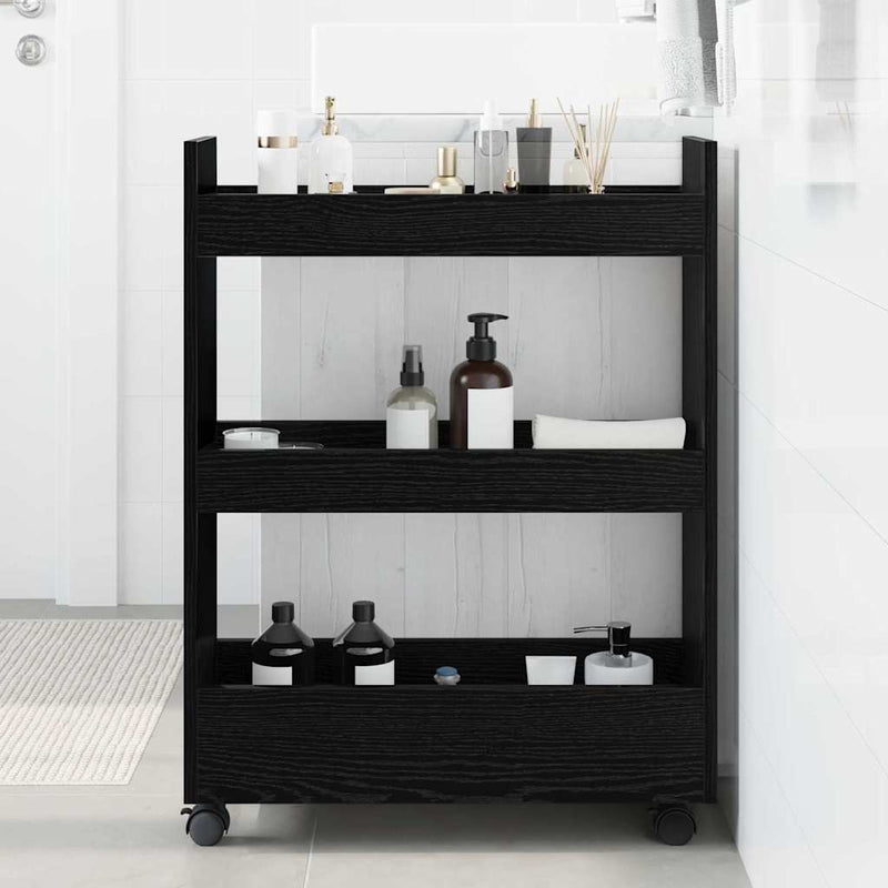 Trolley pentru Depozitare Îngust Stejar Negru 60 x 22 x 80 cm