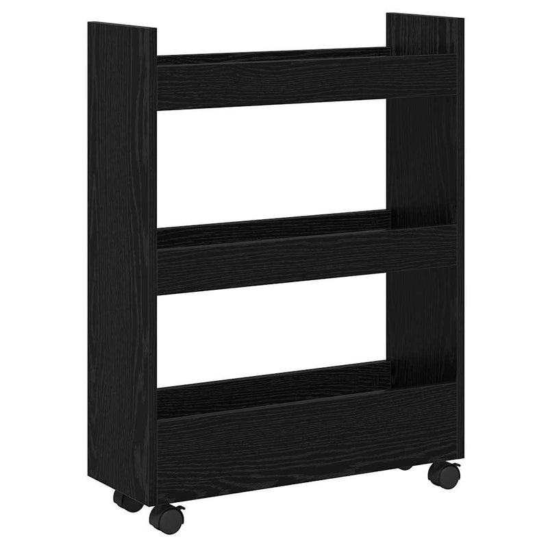 Trolley pentru Depozitare Îngust Stejar Negru 60 x 22 x 80 cm