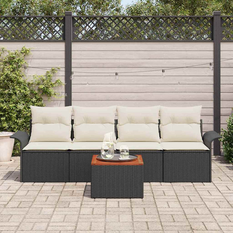Set de canapele pentru grădină 5 buc. Negru poliratan