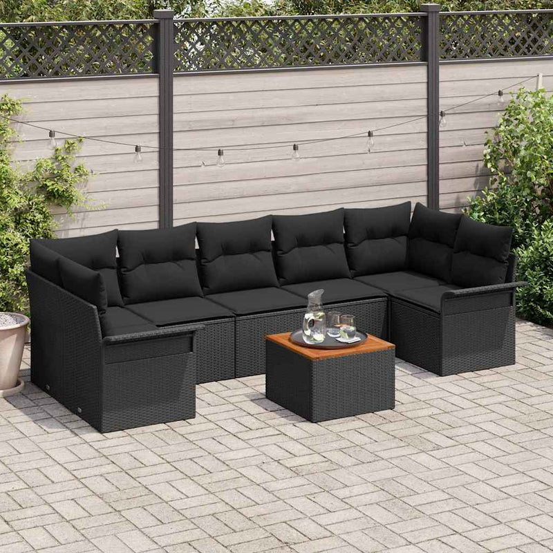 Set de canapele pentru grădină 8 buc. Negru poliratan