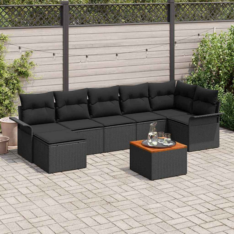 Set de canapele pentru grădină 8 buc. Negru poliratan