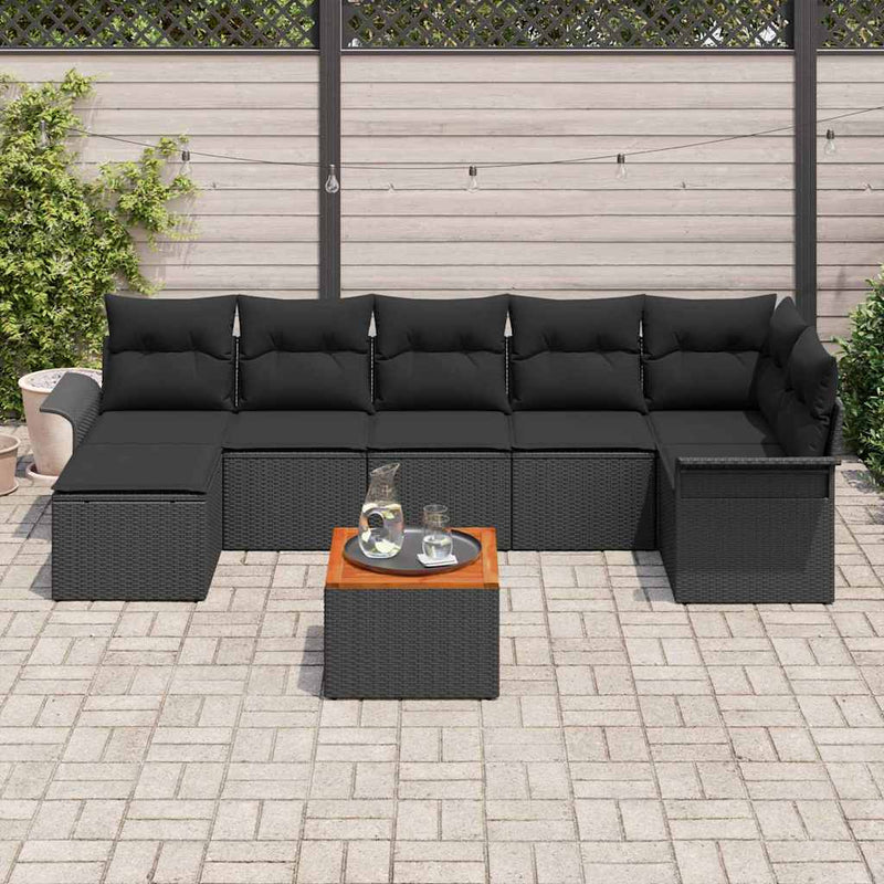 Set de canapele pentru grădină 8 buc. Negru poliratan