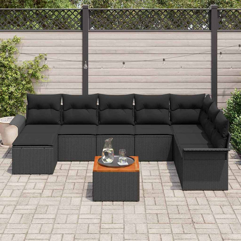 Set de canapele pentru grădină 9 buc. Negru poliratan