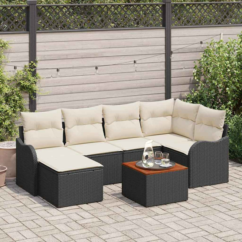Set de canapele pentru grădină 7 buc. Negru poliratan