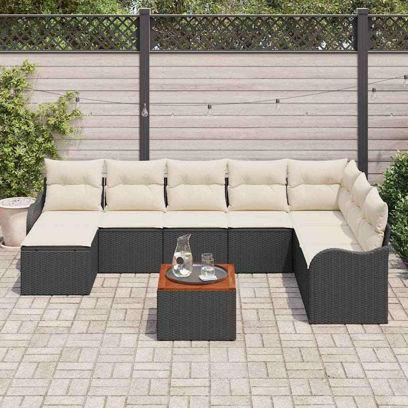 Set de canapele pentru grădină 9 buc. Negru poliratan