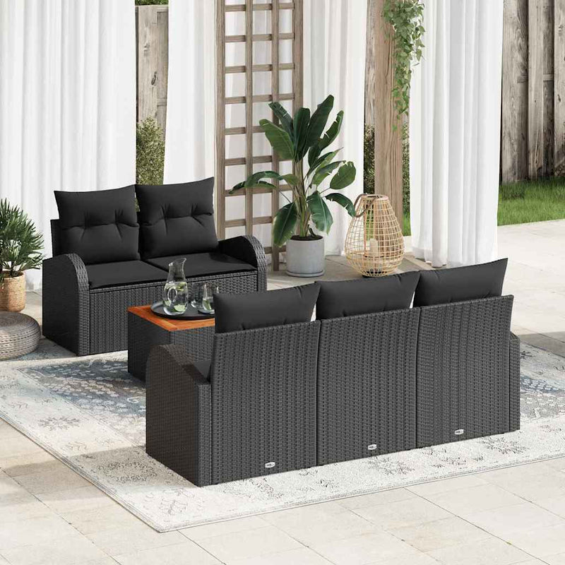 Set de canapele pentru grădină 6 buc. Negru poliratan