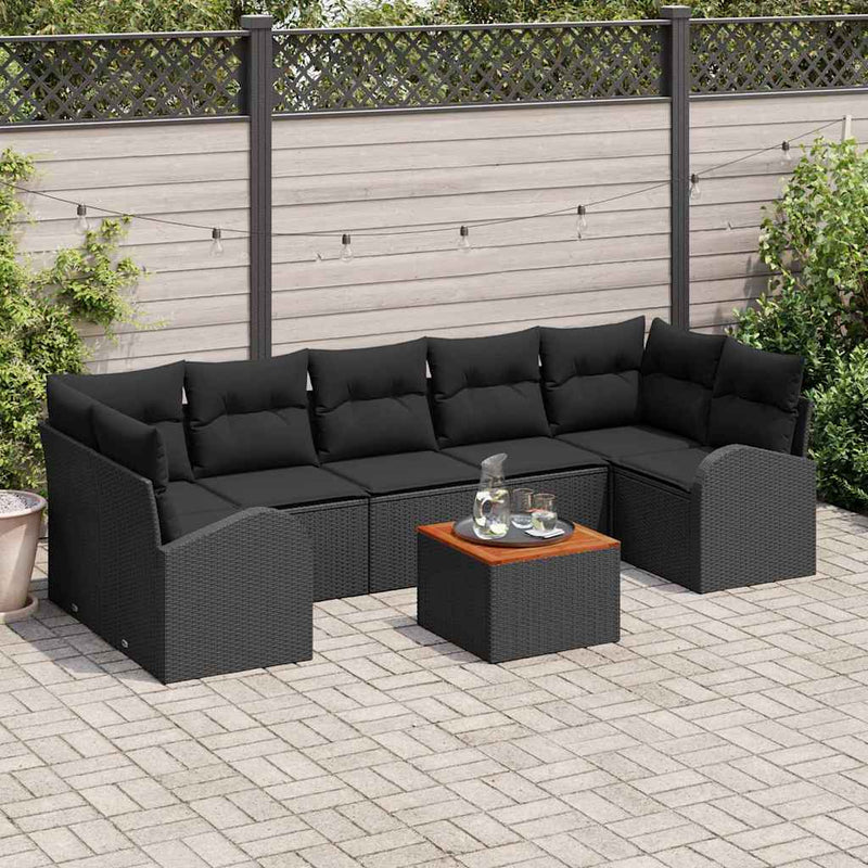 Set de canapele pentru grădină 8 buc. Negru poliratan