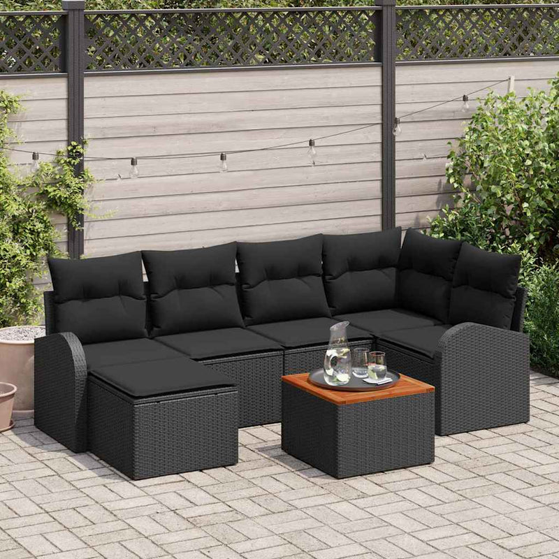 Set de canapele pentru grădină 7 buc. Negru poliratan