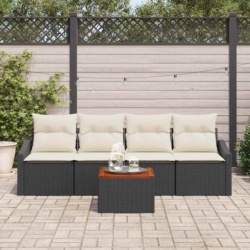 Set de canapele pentru grădină 5 buc. Negru poliratan