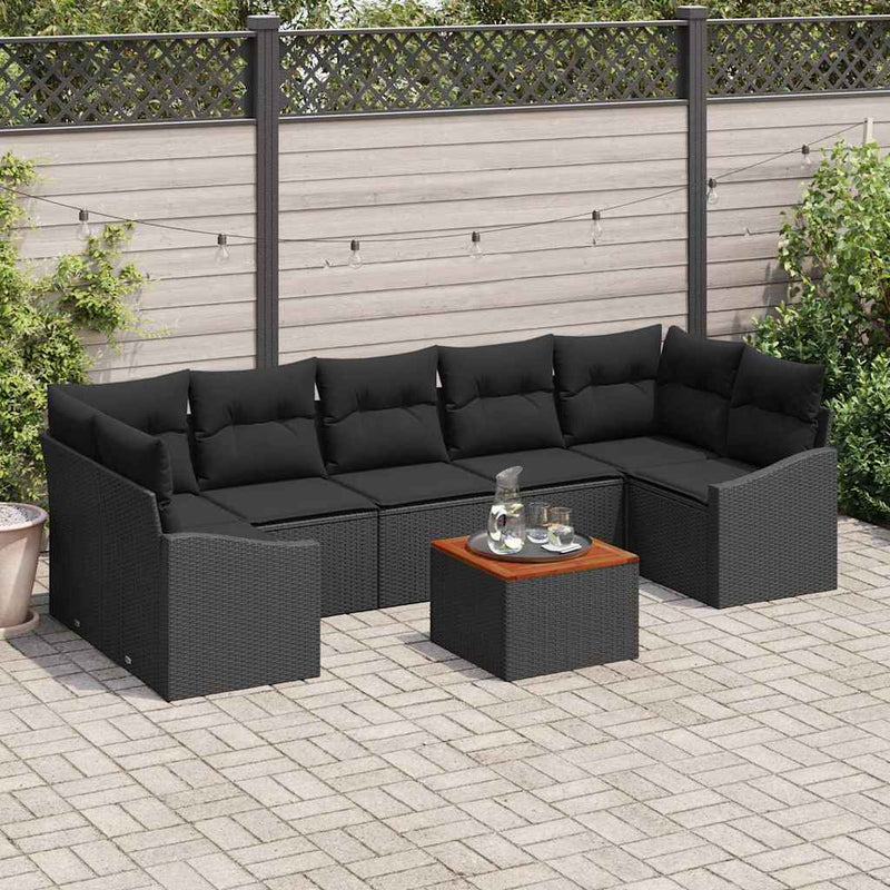 Set de canapele pentru grădină 8 buc. Negru poliratan