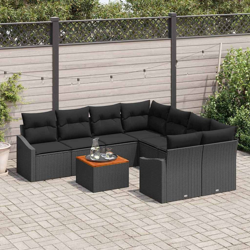 Set de canapele pentru grădină 9 buc. Negru poliratan