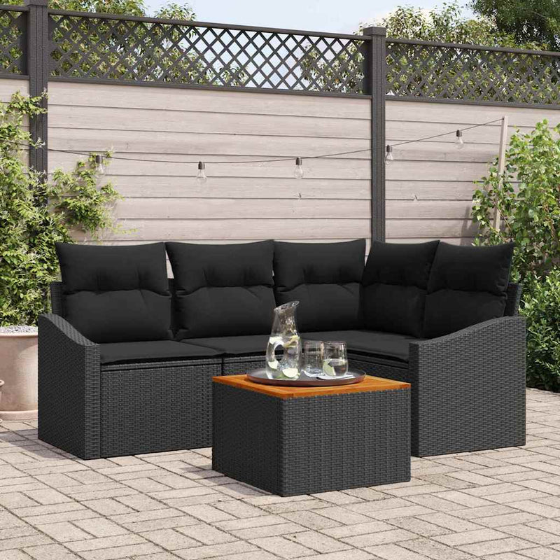 Set de canapele pentru grădină 5 buc. Negru poliratan