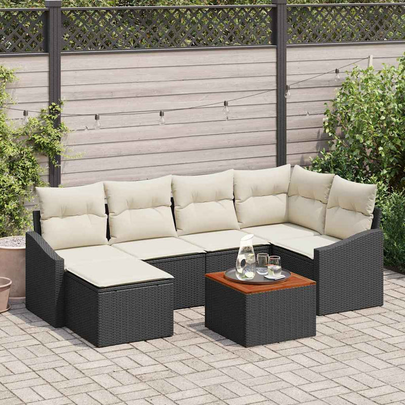 Set de canapele pentru grădină 7 buc. Negru poliratan