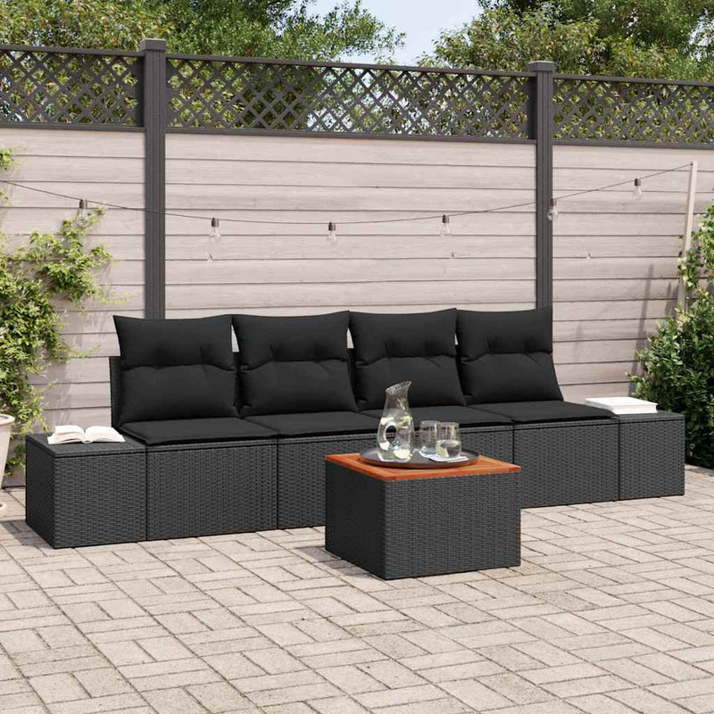 Set de canapele pentru grădină 5 buc. Negru poliratan