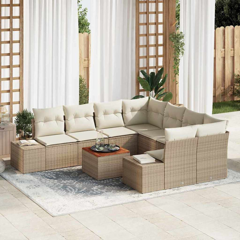Set de canapele pentru grădină 9 buc. Bej poliratan
