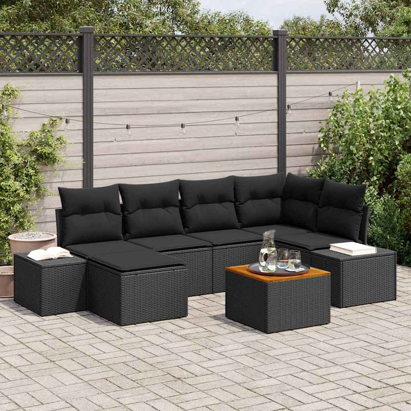 Set de canapele pentru grădină 7 buc. Negru poliratan