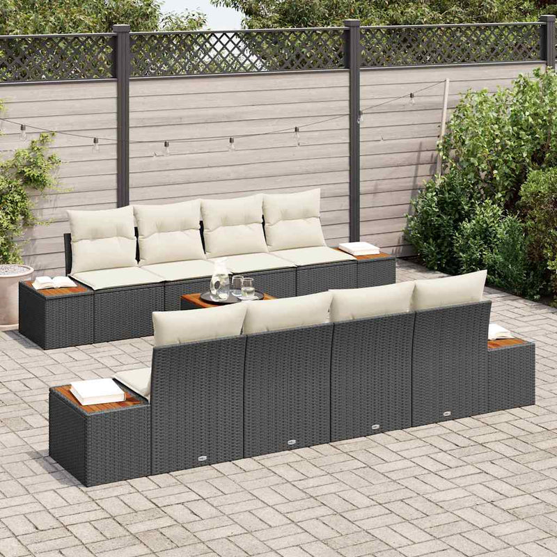 Set de canapele pentru grădină 9 buc. Negru Rattan poli