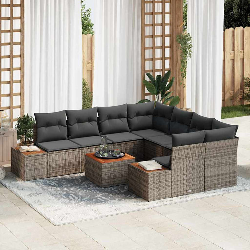 Set de canapele pentru grădină 9 buc. Gri Rattan poli