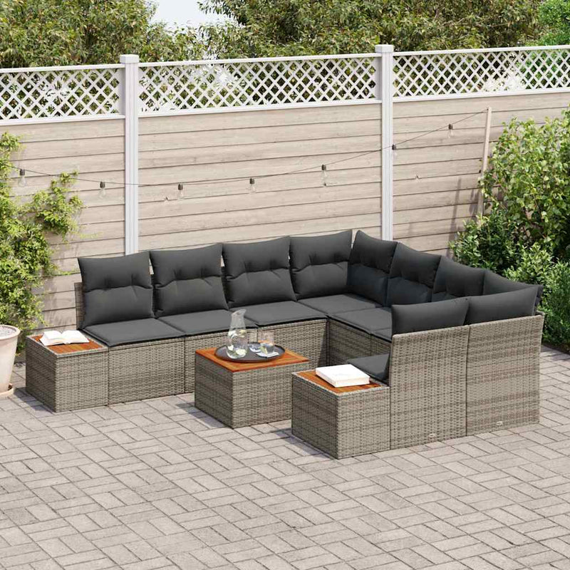 Set de canapele pentru grădină 9 buc. Gri Rattan poli
