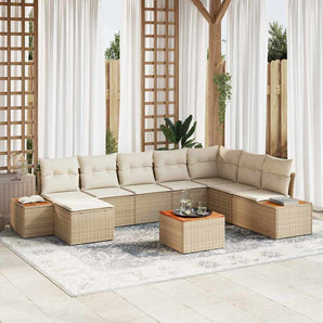 Set de canapele pentru grădină 9 buc. Bej Rattan poli