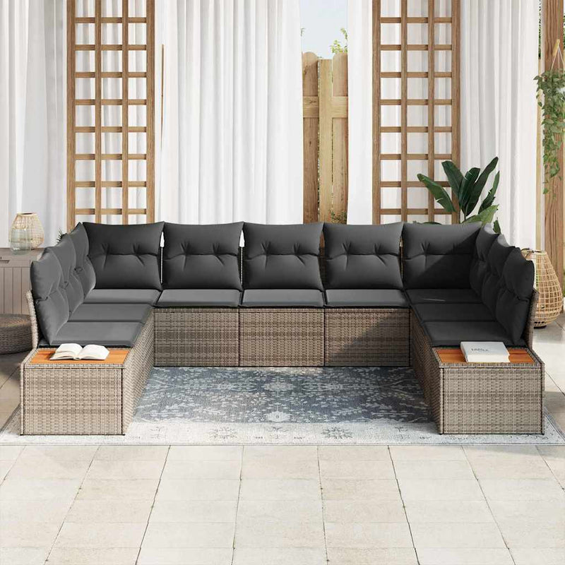 Set de canapele pentru grădină 9 buc. Gri Rattan poli