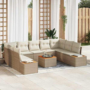 Set de canapele pentru grădină 10 buc. Bej Rattan poli