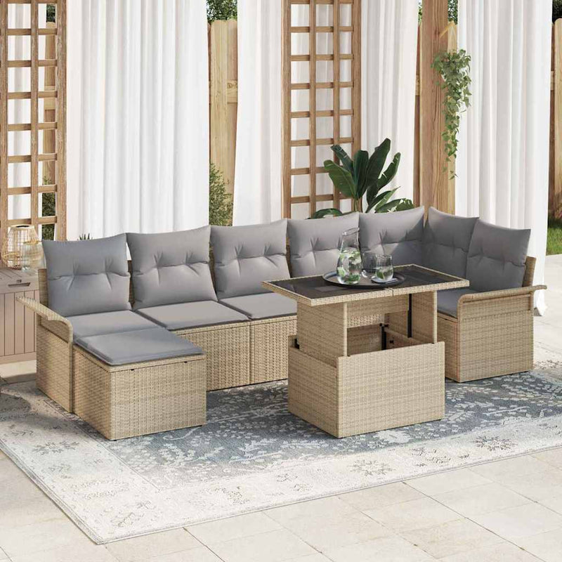 Set de canapele pentru grădină 8 buc. Bej Rattan poli