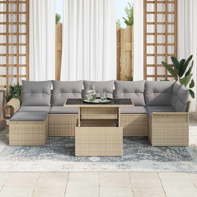 Set de canapele pentru grădină 8 buc. Bej Rattan poli