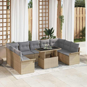 Set de canapele pentru grădină 10 buc. Bej Rattan poli