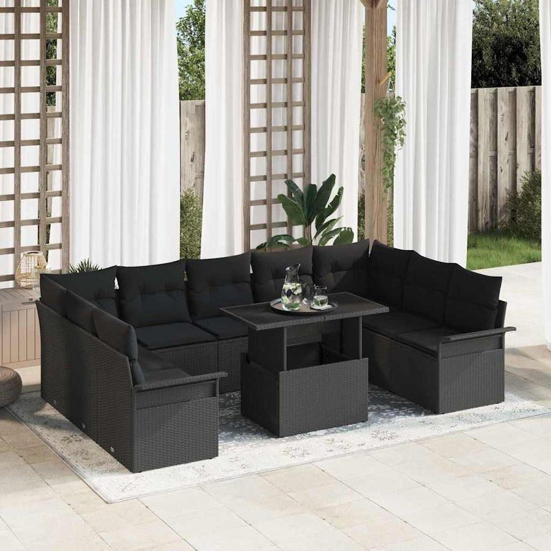Set de canapele pentru grădină 10 buc. Negru Rattan poli