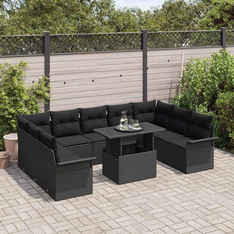 Set de canapele pentru grădină 10 buc. Negru Rattan poli