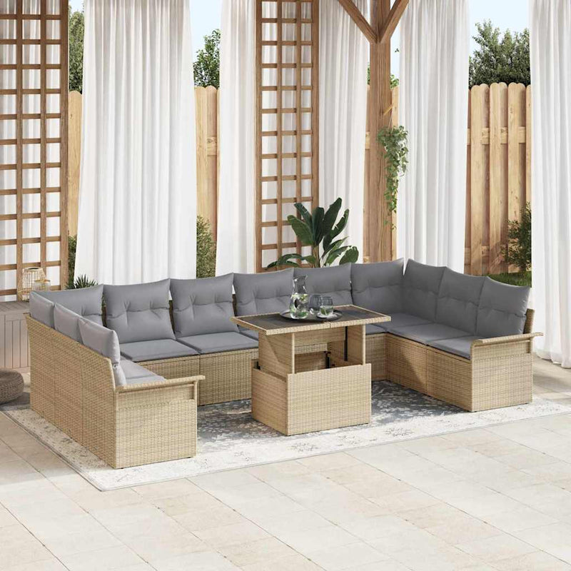 Set de canapele pentru grădină 11 buc. Bej Rattan poli
