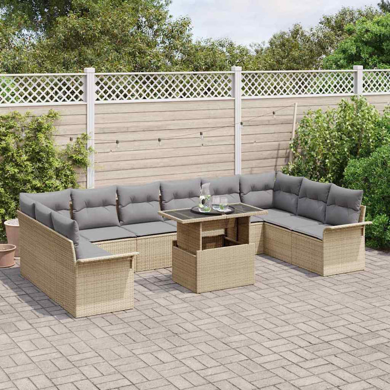 Set de canapele pentru grădină 11 buc. Bej Rattan poli