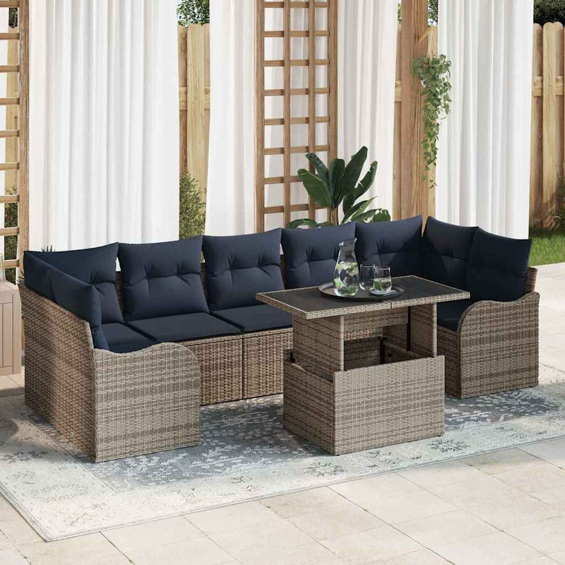 Set de canapele pentru grădină 8 buc. Gri și bleumarin
