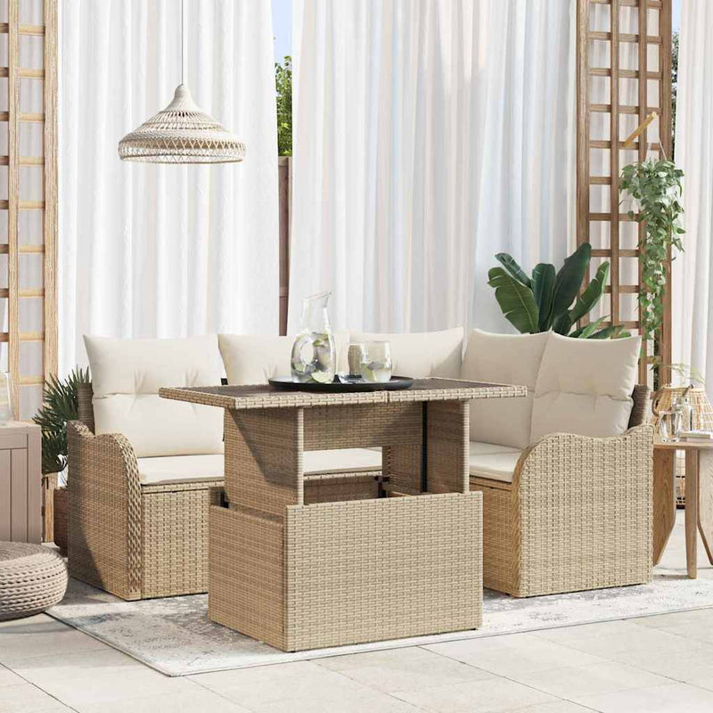 Set dining pentru exterior 5 buc. Bej Rattan poli