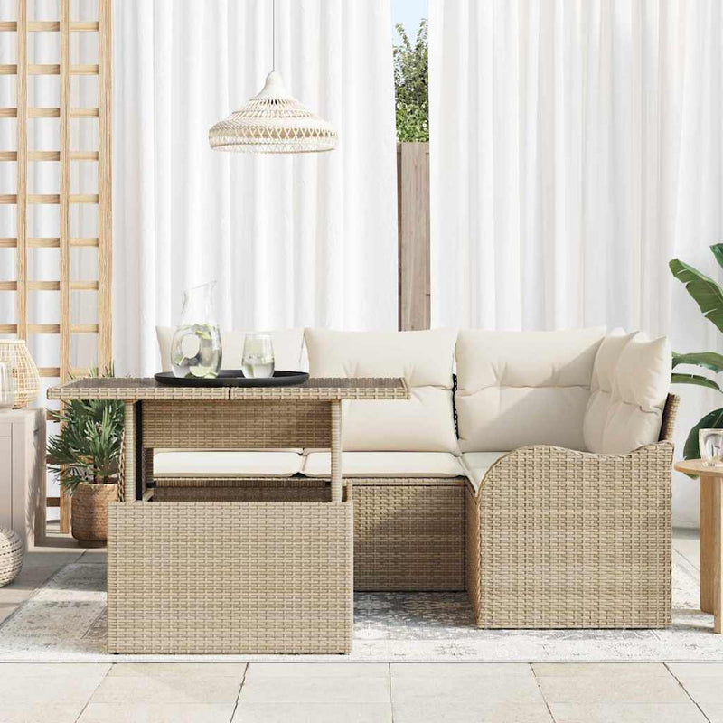 Set dining pentru exterior 5 buc. Bej Rattan poli