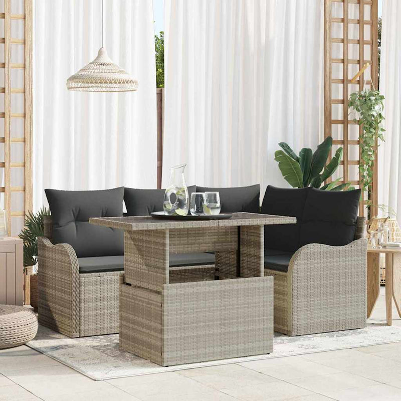 Set dining pentru exterior 5 buc. Gri deschis Rattan poli