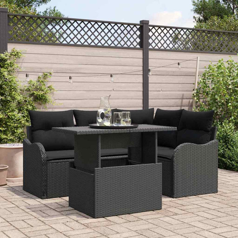 Set dining pentru exterior 5 buc. Negru Rattan poli