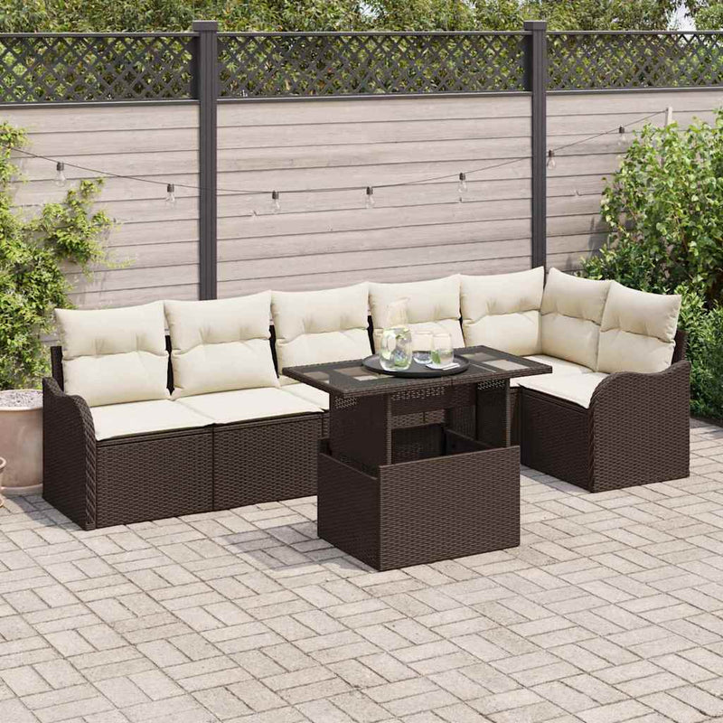 Set de canapea 7 buc. Maro Rattan poli