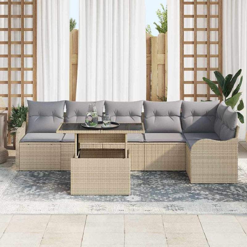 Set de canapea 7 buc. Bej Rattan poli
