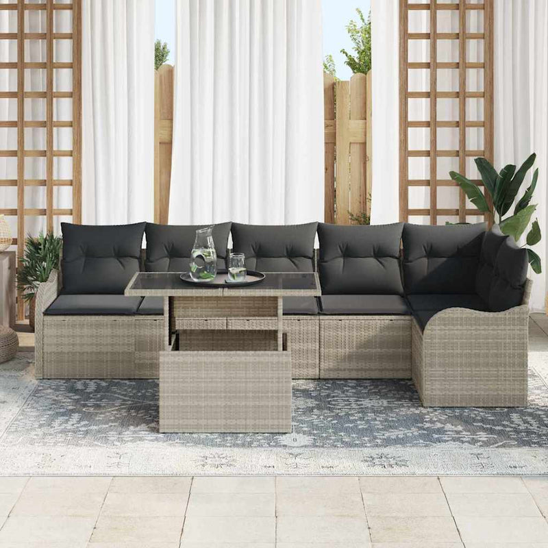 Set de canapea 7 buc. Gri deschis Rattan poli