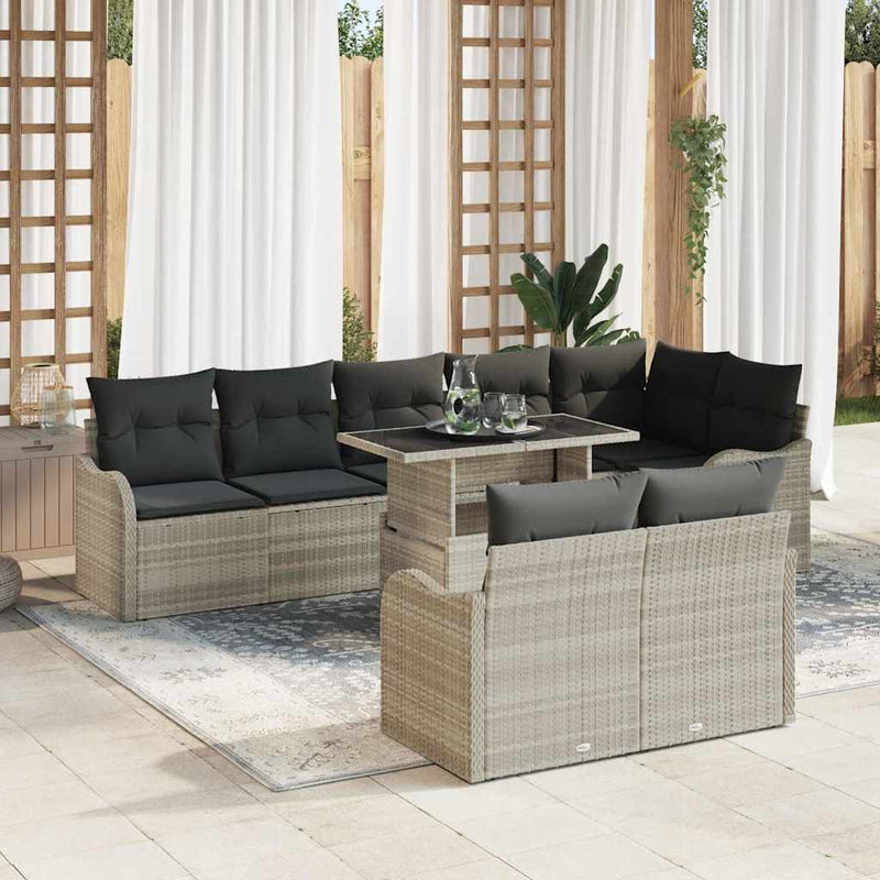 Set de lounge 9 buc. Gri deschis Rattan poli